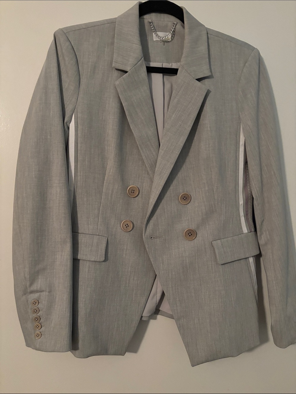 Ecru Light Gray Double-Breasted Women’s Blazer